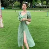 Casual Dresses Summer Floral Bohemia Dress Women French Style Chiffon Split Fairy Female Sexy Elegant Beach Boho Korean 2023