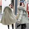 Jaqueta feminina parka moda longo casaco de lã forro com capuz parkas jaqueta de inverno fino com gola de pele quente neve usar roupas acolchoadas l230826