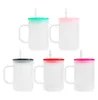 USA Warehouse Wholesale Balk 17oz Blank Sublimation binyl crystal clear and Frosted High borosilicate Glass Coffee Mugs with Plastic PP LidとStrawに適し