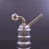 2pcs Mini verre brûleur à mazout Bong narguilé conduites d'eau avec épais Pyrex clair Heady recycleur Dab Rig main Bongs pour fumer avec bol d'huile de 3 cm