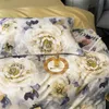 Bedding sets Svetanya yellow Purple Pastoral Floral Bedlinens Egyptian Cotton Bedding Set Queen King Size Fitted Sheet Duvet Cover Set 230827