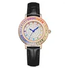 Relógios de pulso uthai w38 moda feminina relógio de quartzo marca todo o céu estrela couro luz luxo diamante jóias cristal relógios femininos presente