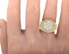 Küme Yüzük Erkekler 14K Sarı Altın Laboratuvarı Grown Diamond CVD HPHT Yuvarlak 3d Pinky Ring 6 1/2 CT 20mm