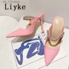 Rhinestone Brand White Liyke Pumps Fashion Women Dress Leather Thin High Heels Mules Sandals Sexy Pointed Toe Stiletto Shoes Slippers T230828 252