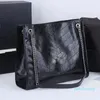 Chain Shop Bag Shoulder Armpit Tote Bag Women Medium Laptop Bag Women Large Bags Handbag Fold Retro Cowhide Leather Zipper Pocket