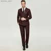 Fashion Wine Red Pinstripe Men Suits 2 Pieces Groom Business Slim Fit Prom Wedding Tuxedos Blazer Jacket+Pants Business Banquet Q230828