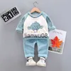 Kläderuppsättningar 2021 Ny vinter Keep Warm Velvet Girls and Boys Clothing Set Cartoon Dinosaur Koala och Monkeys Home Wear Toddler Suit for Kids X0828