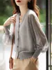 Kvinnors stickor Tees Cardigan Women Thin Sol-Summer Sticked Simple Casual Solid Temperament Single Breasted Sheer Vacation Mujer Clothes Ropa 230826