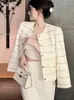 Kvinnors ull blandar koreansk mode casual liten doft tweed jacka kappa kvinnor faller vinter stekt gata randig casaco ulltwear topp 230828