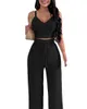 Women's Two Piece Pants Elegant Women Sexy Solid Camisole Trousers Set 2023 Summer Backless Strap V Neck Short Top Wide Leg Lady Suit