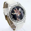 Montres-bracelets Marque Girafe Animal Cuir Noir Rond Cristal Montre Étudiant Cadeau L12