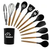 12pcs Silikon Kitchenware yapışmaz tencere mutfak eşyaları seti spatula kürek yumurta çırpıcıları ahşap kol pişirme alet seti 828