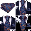 Strikjes Hi-Tie Blauw Oranje Paisley Zijden Stropdas Voor Mannen Handky Manchetknopen Set Modeontwerper Cadeau Stropdas Zakelijk Feest Drop Delivery Ac Dhla8