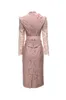 Women's Runway Dresses Stand Collar Long Sleeves Appliques Beaded Lace Oeolum Elegant Designer Vestidos