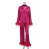 Damesnachtkleding 2023 Damesoverhemd Pyjama Ijszijde Veren Topbroek Tweedelige casual damesloungewear