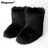 Bottes Mode Fourrure Bottes Femmes Fluffy Fourrure Neige Bottes Femme Hiver Chaud En Peluche Plate-Forme Chaussures Fourrure Fausse Fourrure Bottes De Luxe Bottes 230826