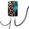 Obudowy na iPhone 15 Pro Max 14 Plus 13 12 11 Samsung S23 Fe A24 32Designs Marmur Miękki IMD TPU Chromed Bling Scale Poscal Pokrywa Kamienna Pasek Crossybody Pasek Crossybody