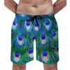 Pantaloncini da uomo Tavola estiva Piume di pavone Sport Design lime e blu Spiaggia Hawaii Costume da bagno ad asciugatura rapida Taglie forti 3XL