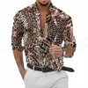 Herren-Freizeithemden, langärmelig, Hawaii-Männer, modisches Hemd, Leopardenblusen, Kuba-Strandbluse, Kleidung, Umdrehen, Berufung, Camisas