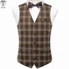 Hi-Tie Viscose Mens Vest med Bowtie Jacquard Solid Plain Randig Waistcoat Jacket Hanky ​​Cufflinks Wedding Business S TO XXXL HKD230828