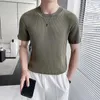 Erkek Polos Kısa Kollu Yuvarlak Boyun Yaz İşi Nefes Alabilir Elastik İnce Takım Polo Gömlek Yüksek Kaliteli Kumaş Buz İpek T-Shirt Serin