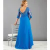 Royal Blue Plus Size Mother of the Bride Dresses Half Riceves A-Line V-образное мать мать жениха платья по полу шифоновые вечерние платья Robe de Marie