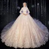 Urban Sexy Dresses Arrivals High Neck Three Quarter Sleeve All Over Appliques Lace Super Gorgeous Shiny Ball Gown Wedding 230828
