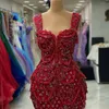 2023 agosto Aso Ebi Red Mermaid Prom Dress Pérolas Cristais Luxuoso Noite Formal Festa Segunda Recepção Aniversário Vestidos de Noivado Vestidos Robe De Soiree ZJ724