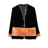 Kvinnorjackor Autumn 2023 Chinoiserie Retro Button Silk Velvet Blue V-Neck Patchwork Cardigan Jacket