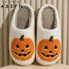 Chinelos ASIFN NOVO Abóbora Halloween Chinelos Mulheres Homens Soft Plush Cozy Indoor Fuzzy Winter Home Calçado Casa Sapatos Moda para Presente T230824