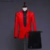 Fashion Men Business Sequin Suit 2 -częściowy Blue / Red Classic Wedding Dance Party Performance Dress Men's Blazer and Pants Q230828