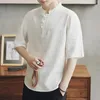 Men's Casual Shirts Plus Size Linen T Shirt For Men Cotton And Chinese Short Sleeve Buckle Loose In Summer.