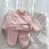 Conjuntos de roupas crianças roupas crianças terno quente camisola bebê menina velo zíper pulôver moletom calça inverno menina menino engrossar plush tracksuit x0828