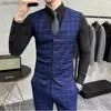 (Chaquetas + Pantalones + Chaleco) Hombres de lujo Novio Boda Esmoquin Moda Trajes de negocios a cuadros Traje de negocios informal de alta calidad de tres piezas Q230828