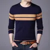 Herrenpullover Herbst Strickpullover T-Shirt Bequemer O-Ausschnitt Langarm Pullover Streifen Patchwork Pullover Lässiger Boden für den Winter 230826