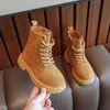 Boots Kids Suede Leather Leather Ongle Shoes Kids Non-Slip Ongle Boots Toddler Boy Girls Square Heel Potorcycle Boots 6-14y Autumn Winter L0828
