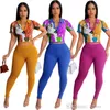 Survêtement tricoté côtelé pour femmes 2023 Automne Mode Pantalon deux pièces Ensemble Dessin animé Polo à manches courtes Col en V Haut court et pantalon 2PCS Tenues