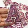 Bag delar Tillbehör 1 st rosa paljetter Letter Alfabetet Patch för klädjärn på plaggreparation broderade applikationer 230826
