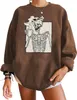 Oversized fleece-sweatshirt met ronde hals, lange mouwen en verlaagde schoudertrui met Halloween-schedel en grafische print