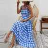 Casual Kleider Plaid Bohe Kleid 2023 Lange Sommer Frauen Sexy