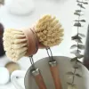 Natural Wooden Long Handle Pot Brush Kitchen Pan Dish Bowl Washing Cleaning Brush Household Cleaning Tools Wholesale