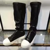 여자 디자이너 Long Boots 패션 탄성 소 가죽 두께 두꺼운 밑창 마틴 부츠 T- 스테이지 파티 파티 야외 캐주얼 반바지 슬림 핏 35-40