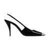 Zapatos de tacón alto de cuero lacado negro a la moda, nuevos zapatos individuales de tacón fino con cabeza cuadrada de Metal Baotou para mujer, talla grande 34-43