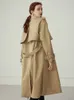 Mélanges de laine pour femmes FSLE 100% coton kaki longues femmes Trench-Coat automne hiver col rabattu vêtements casual ceinture à manches longues 230828