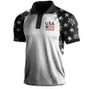 Ropa para hombre Verano Camo Bandera americana Imprimir Camisetas al aire libre Hombre Militar Táctico Polo de manga corta Caza Senderismo Top HKD230825