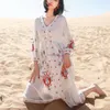 Abiti casual Boho Ricamo floreale Maix Abito per donna Spiaggia 2023 Estate Cotone manica lunga scollo a V Cover-up