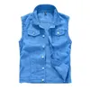 Gilet da uomo slim in denim Gilet blu Giacche New Fashion Maschile Fit Cappotti in denim Gilet Street Wear Fori Jeans Gilet Taglia S-5XL HKD230828