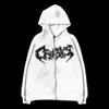 Mens Hoodies Sweatshirts Y2K American Dark Style Niche Design White Loose Zipper Hoodie High Street Print Vibe Par Jacketkläder grossaleretail 230828