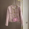 Misto lana da donna francese elegante piccola fragranza giacca di tweed rosa per le donne streetwear patchwork di lana cappotto femminile capispalla Casaco 230826