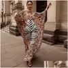 Ethnic Clothing African Dresses For Women Plus Size Zebra Printed Dashiki Elegant Ladies Gown Muslim Abaya Kaftan Bat Sleeve V-Neck Dh92M